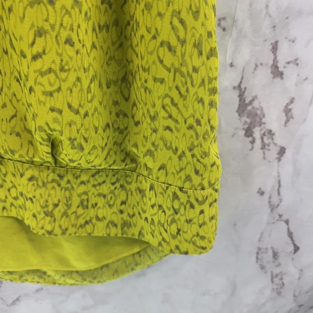 CAbi Shirt Womens Large Chartreuse Yellow Neon Tank Blouse Reign Ruffle 3071